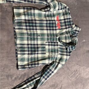 No Boundaries Plaid Button Down Shirt - Navy and White